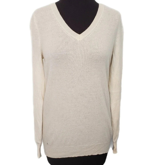 C by BLOOMINGDALE'S Ivory Cashmere V-Neck Sweater Sz S crafting see defects - Picture 1 of 7